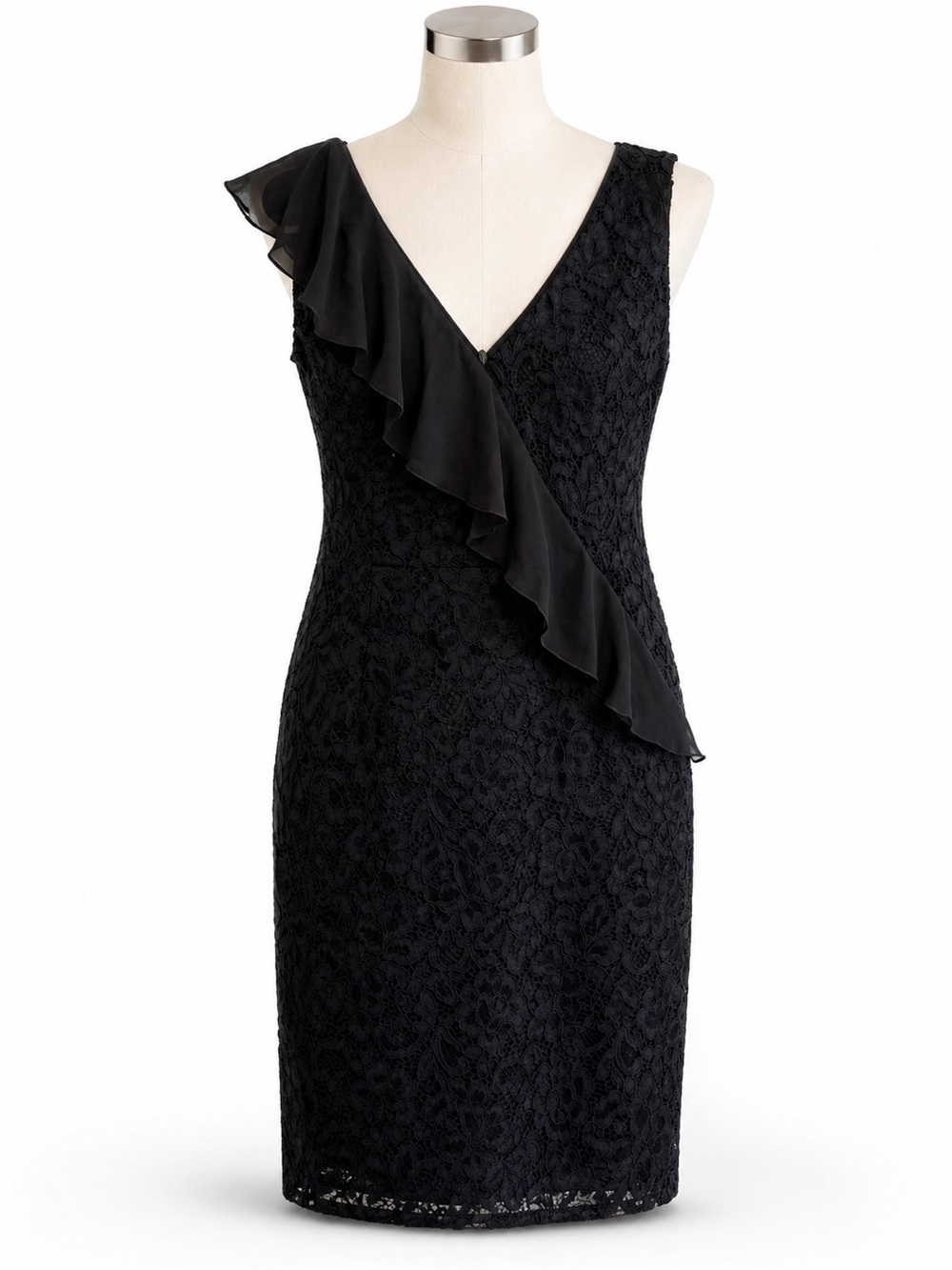 Sam Edelman Black Lace‎ Ruffle Sheath Cocktail Dress Size 8